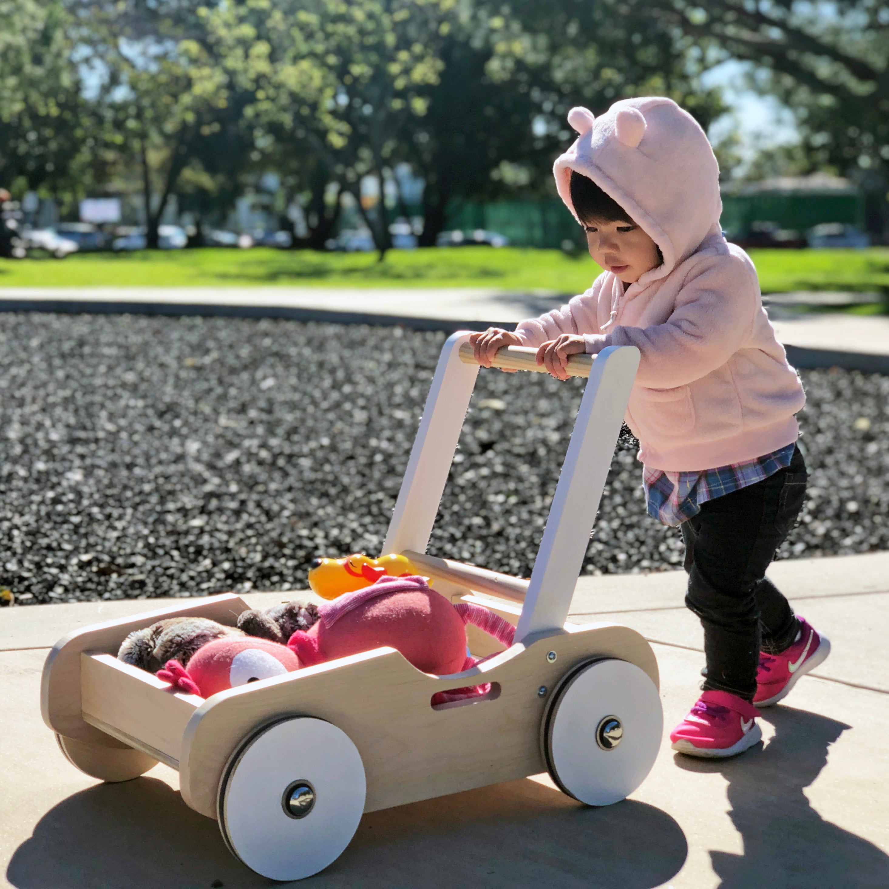 Luma Buggy: Malibu Pink Truck Handcrafted Baby Wooden Push Walker Cart