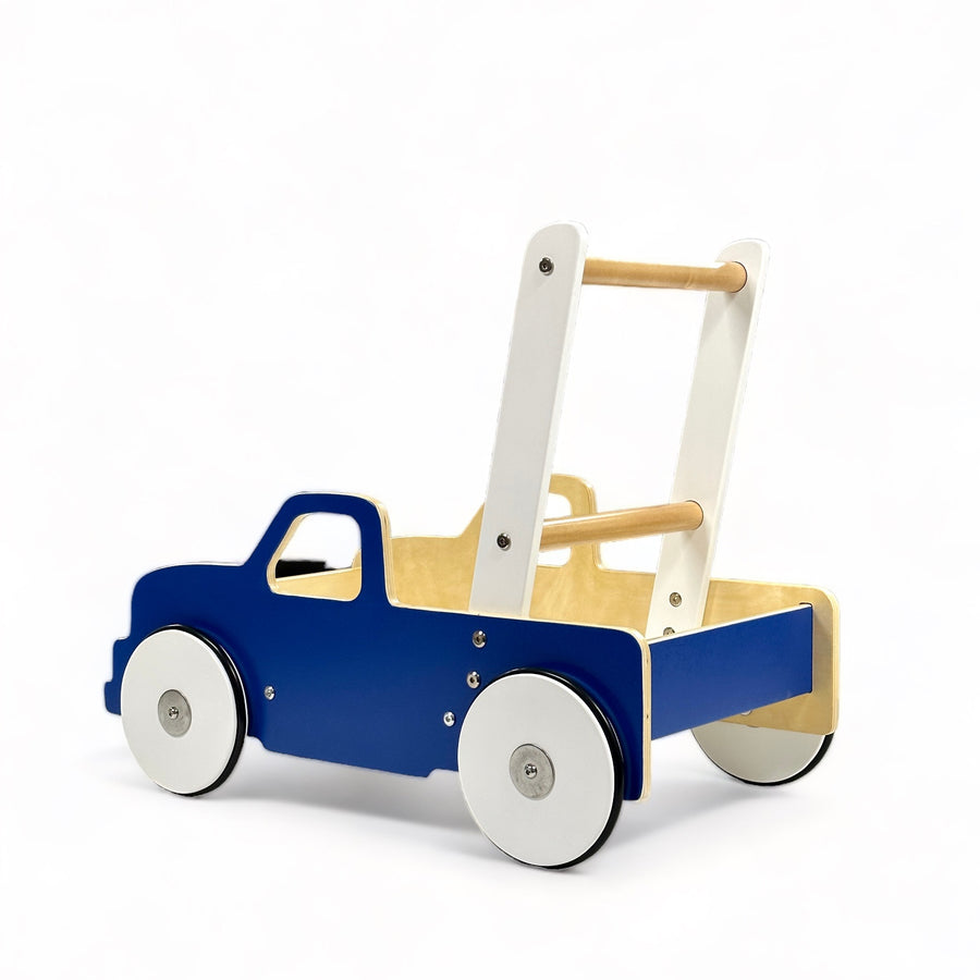 Luma Buggy: Little Blue Truck Handcrafted Baby Wooden Push Walker Cart in Navy Blue