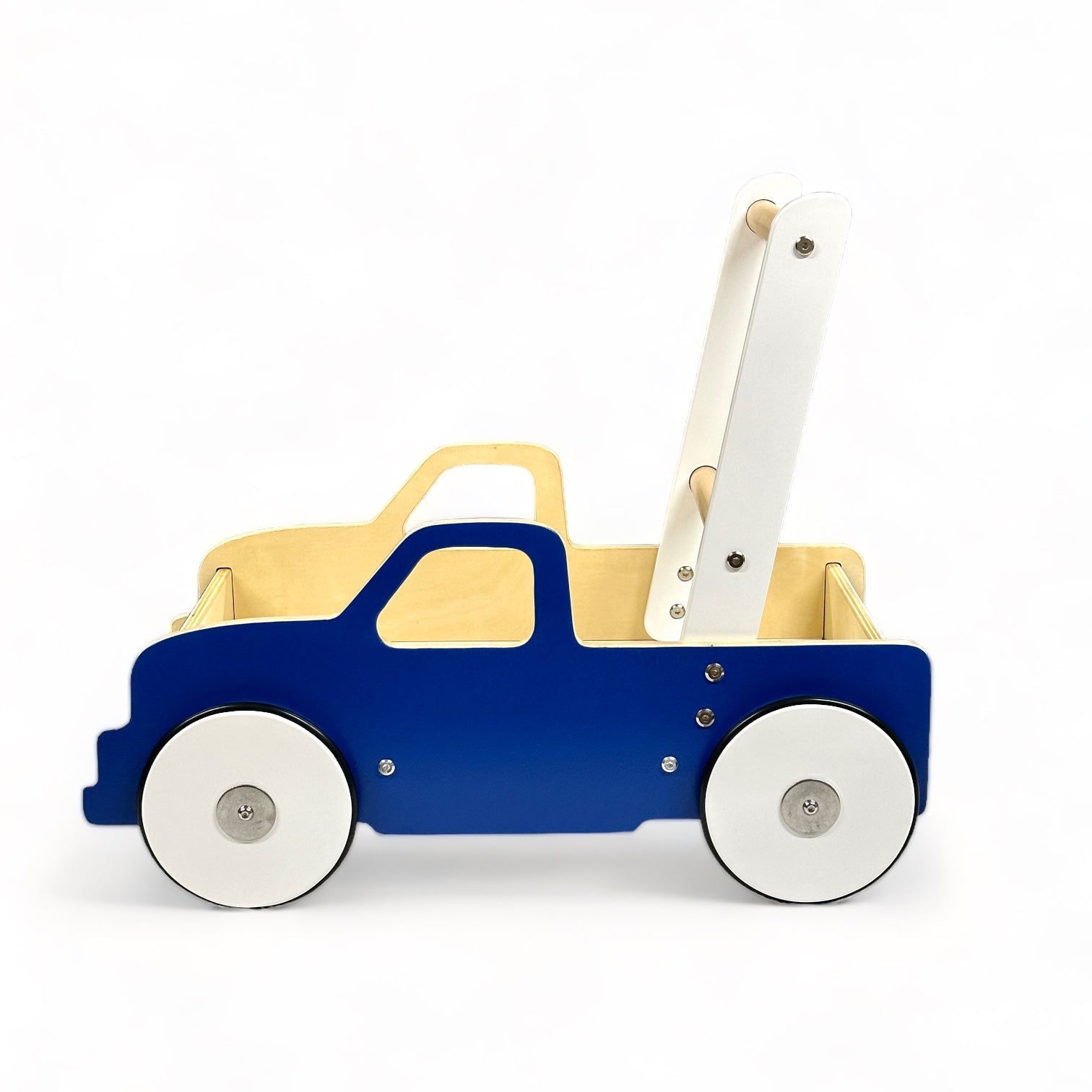 Luma Buggy: Little Blue Truck Handcrafted Baby Wooden Push Walker Cart in Navy Blue