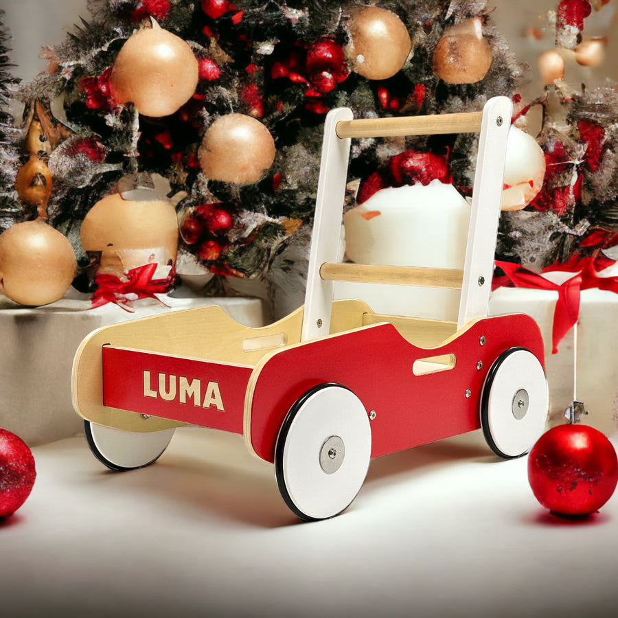 Luma Buggy: Fire Engine Red Handcrafted Wooden Push Cart