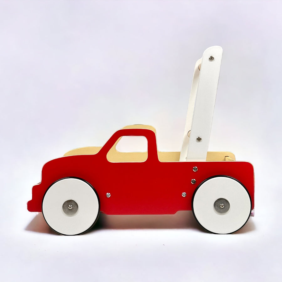 Luma Buggy: Red Truck Handcrafted Baby Wooden Push Walker Cart
