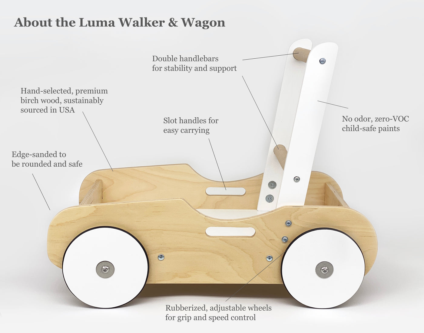 Luma Buggy: Charcoal Gray Handcrafted Wooden Push Cart