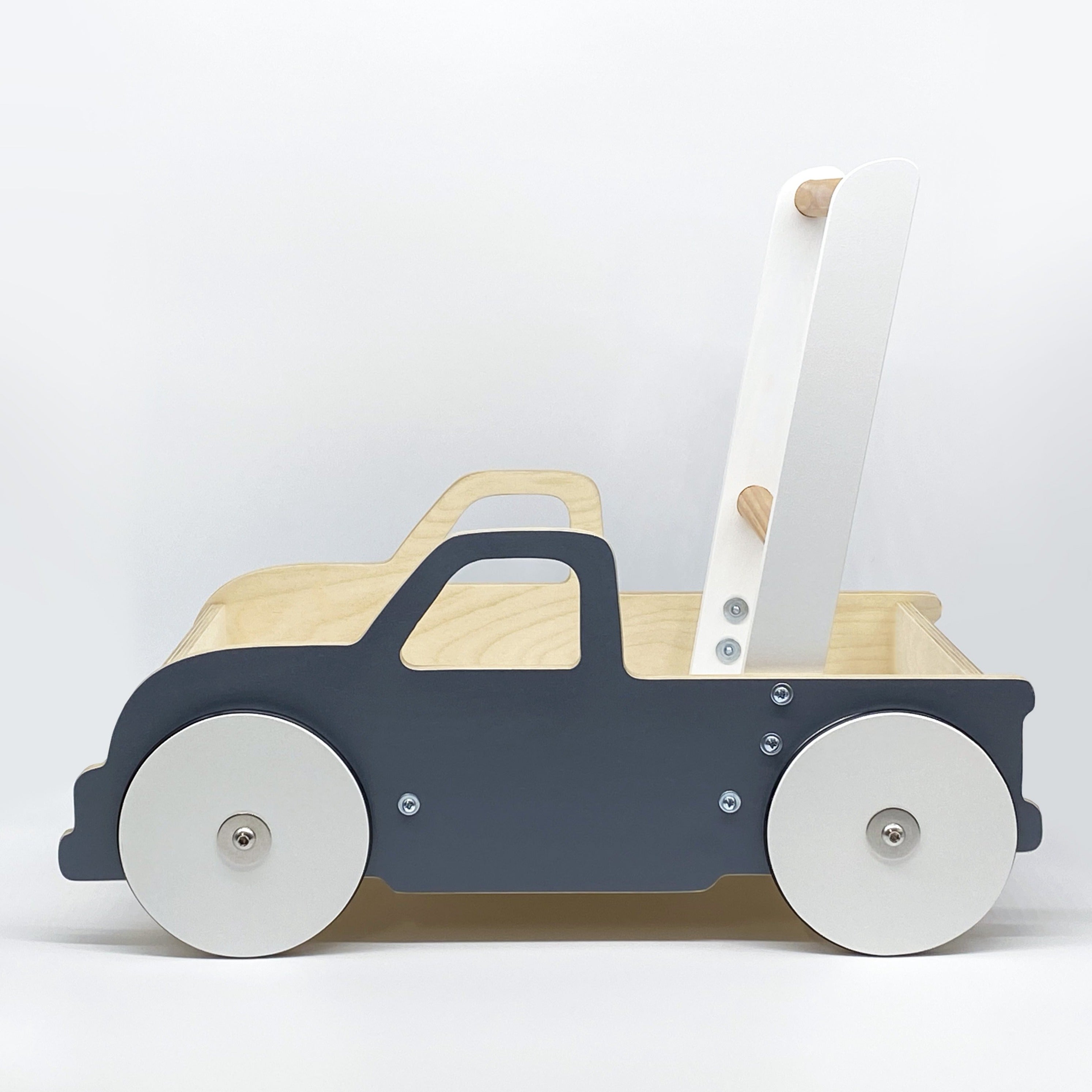 Luma Buggy: Charcoal Gray Truck Handcrafted Baby Wooden Push Walker Cart