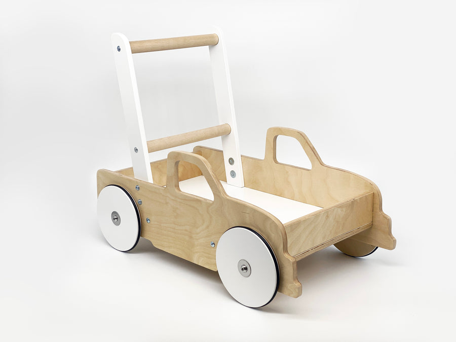 Luma Buggy: Natural Birch Truck Handcrafted Baby Wooden Push Walker Cart