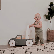 Luma Buggy: Charcoal Gray Truck Handcrafted Baby Wooden Push Walker Cart
