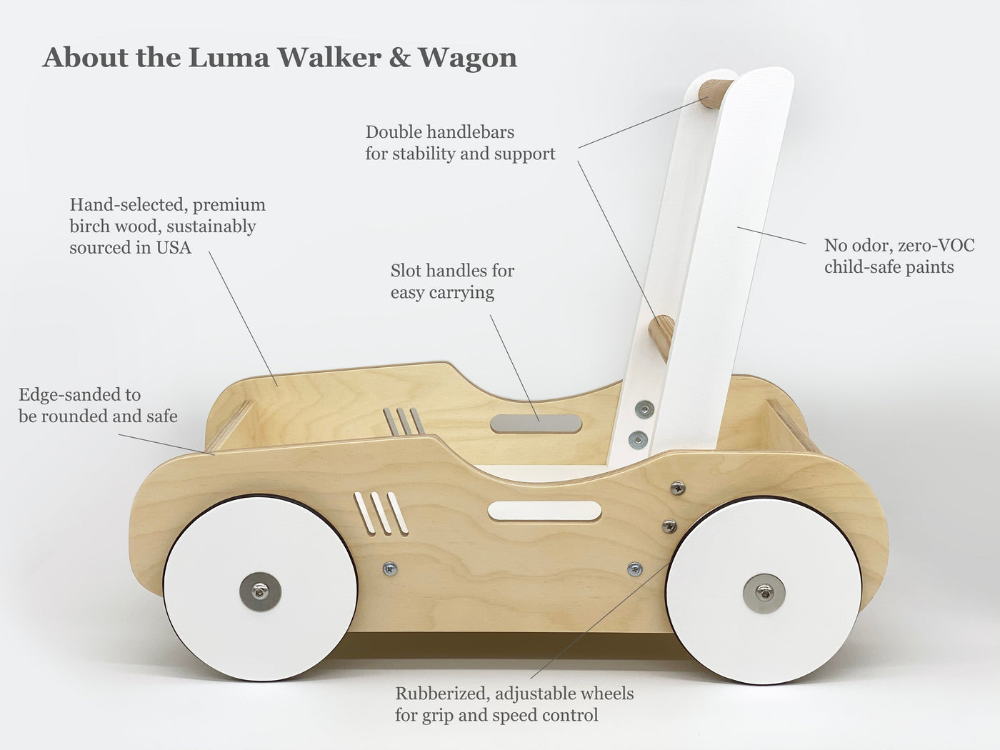 Luma Buggy: Malibu Pink Handcrafted Wooden Push Cart